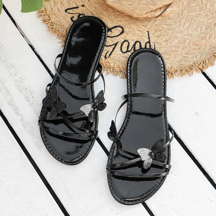 Pantofole da donna con Design a farfalla Summer Chic Rose Gold Metal Band Slides Ladies Casual Outdoor Flat Beach Sandal Shoes Plus Size