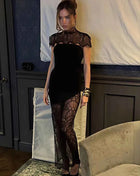 Mozision Mini abito sexy senza schienale in pizzo Abito da donna Elegante vedere attraverso dolcevita senza maniche aderente Abiti da festa da club femminile