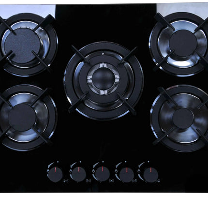 Piano Cottura a Gas 5 Fuochi Classe B - Vetro Temperato, Accensione Elettrica, Da Incasso