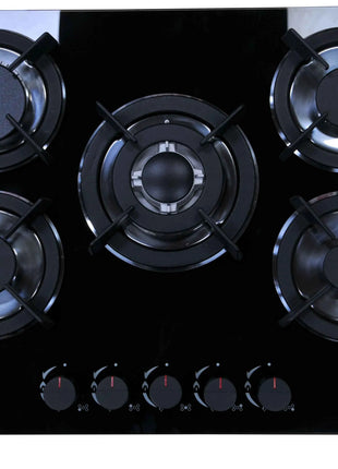Gas Stove Cooker 5-Burner Class B Electric Stove Tempered Glass Battery Built-In Cooktop for Kitchen Table Top Hotels Households