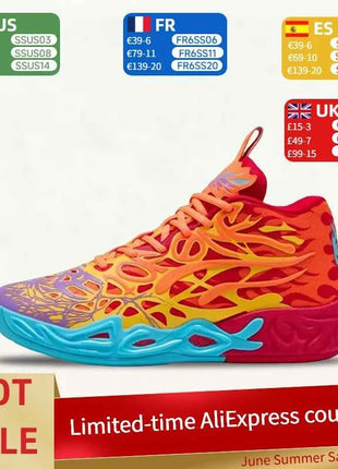Puma MB.04 Scarpe da Basket Comode, Versatili, Antiscivolo e Resistenti a Mezza Altezza per Uomo in Rosso, Arancione e Blu 311308-01