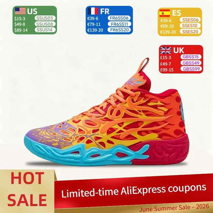 Puma MB.04 Scarpe da Basket Comode, Versatili, Antiscivolo e Resistenti a Mezza Altezza per Uomo in Rosso, Arancione e Blu 311308-01