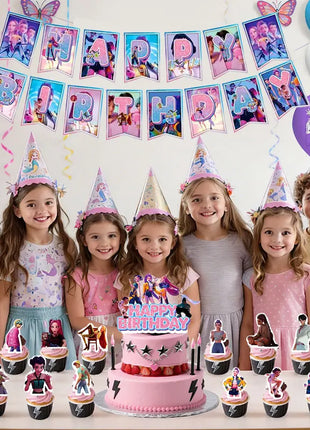 Decorazioni per feste di compleanno a tema stoviglie: tovaglioli di carta, bicchieri, piatti, scatole per caramelle, sacchetti regalo, striscioni e fondali per feste per bambini