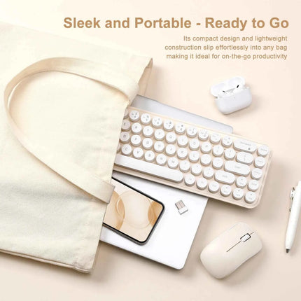 MIKIBY i68 Yellow Wireless Keyboard and Mouse Combo, 2.4G Retro Style Keyboard with Round Keycaps, Lightweight Membrane Keyboard