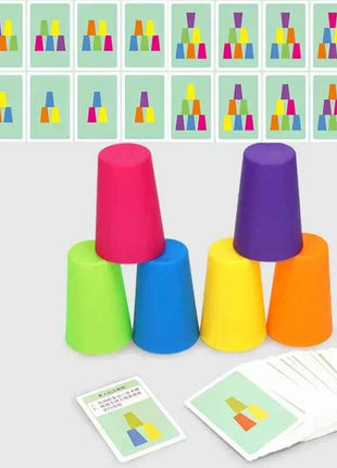 Kids Montessori Toys Stack Cup Battle Table Game with Card Educational Intellectual Enlightenment Color Cognition Logic Training