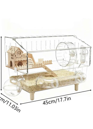 Large Syrian Hamster Cage, Deluxe Double-Layer Hamster Cage, Small Pet Breeding Box, Transparent Acrylic Hamster House