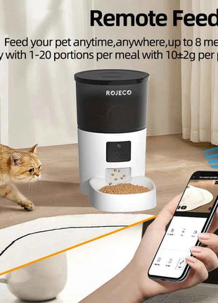 ROJECO Automatic Cat Feeder With Camera Video Cat Food Dispenser Pet Smart Voice Recorder Remote Control Auto Feeder For Cat Dog