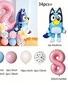 Set di Palloncini per il 2° Compleanno di Bluey, Palloncino in Foil Numero 2 Rosa, Decorazioni per Feste con Cane Blu, Fiori e Zampe, Kit per Sfondo Fotografico per Bambini