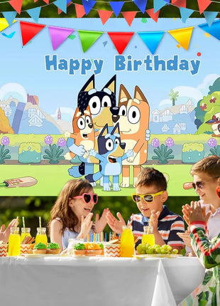 Sfondo in Tessuto per Feste di Compleanno a Tema Bluey, Decorazione Murale per Bambini e Ragazzi