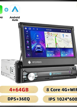 Podofo 1Din 7 ''Car Multimedia Player 8 + 128G 8Core Car Radio Carplay Android Car WIFI GPS Navigation Retractable Screen Stereo