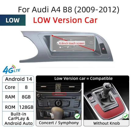 Fast Shipping Wireless CarPlay Screen For Audi A4 B8 A5 8K 2008-2016 Car Multimedia Player Android 14 8+128GB Stereo GPS Navi