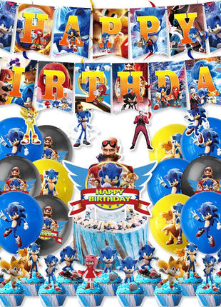 Nuovo Set Decorazioni per Festa di Compleanno a Tema Riccio Blu: Palloncini, Piatti, Bicchieri, Decorazione per Torta per Baby Shower e Regali per Bambini