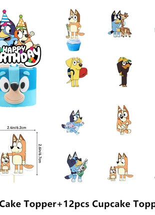 Palloncini Bluey Bingo Party Buon compleanno Banner Cane blu Palloncini Sfondo Adesivi Decorazione Cake Topper Stoviglie usa e getta
