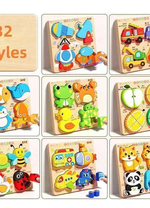 Montessori Cartoon 3D Wooden Puzzle Animal Traffic Jigsaw Toys for Kids Early Learning Educational Cognitive Game Children Gifts