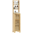 Homcom Tall Narrow Bamboo Bathroom Cabinet with 3 Open Shelves Slatted Door Adjustable Shelves Natural