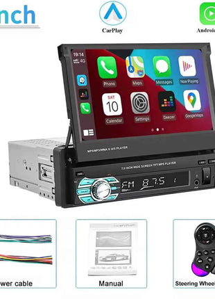 1 Din MP5 Player 7 Inch Carplay Android Auto Universal  Manual Automatic Retractable Touch Screen Car Player FM Radio