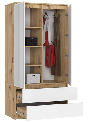 Mobile AKORD S90 in Rovere Artigianale 90 cm con Specchio, 2 Ante, 2 Cassetti, Colore Bianco Opaco, 4 Ripiani, 90x51x180 cm