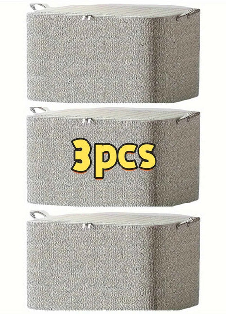 3-Piece Heavy-Duty Foldable Storage Boxes with Lids - Large Stackable Organizing Bins Made of Heavy-Duty Non-Woven Fabric