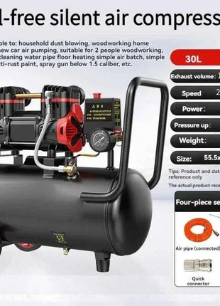 Silent Oil-Free Air Compressor 600W 1500W Portable Air Pump with 10L-160L Tank for Home Repair Tire Inflation Nail Gun