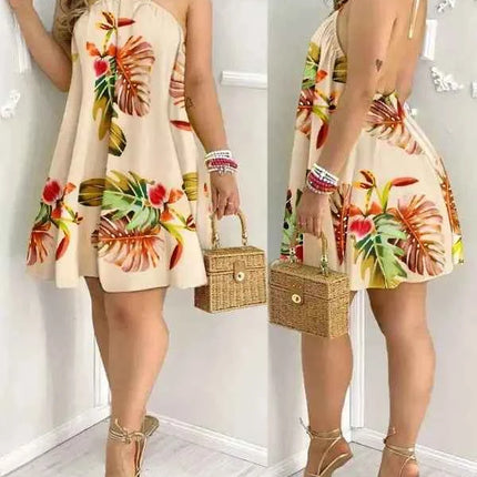 Abito con scollo all'americana con stampa floreale Abito halter senza schienale Boho per abbigliamento da donna primavera estate