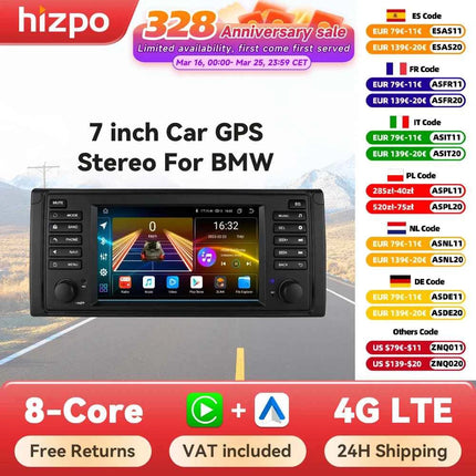 Hizpo Car Intelligent Systems for BMW 5 Series E39 X5 E53 M5 1996-2003 Multimedia 2din Autoradio Android 13 Auto Carplay 7862 4G