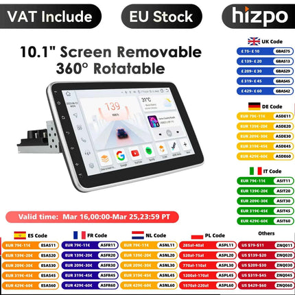 8+128G 10.1'' 360 Rotatable 1 Din AutoRadio GPS for Universal Car Multimedia Player Stereo 1DIN Video Autoradio Carplay HeadUnit