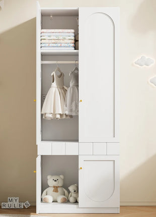 Armadio verniciato a 2 ante con cassetti, 80×50×200 cm, bianco, autoportante, per camera da letto, ampio guardaroba con maniglie in metallo solido, armadio multifunzionale, organizer robusto per la casa, guardaroba per ripo