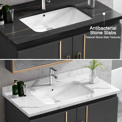 Bathroom Vanity Cabinet Set with Integrated Ceramic Sink Drain Accessories Wall Mounted Aluminum Storage Cabinet Mirror Combo