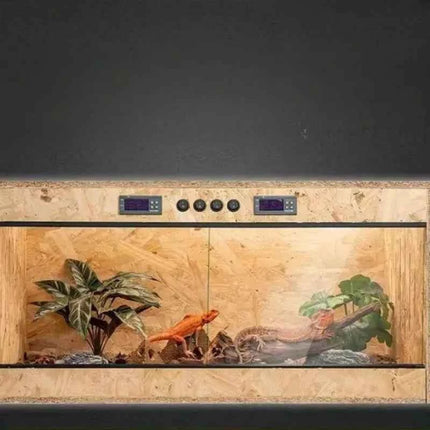 Wooden Reptile Terrarium with Dual-Temperature Control&Glass Doors Intelligent Gecko/Lizard Habitat for Pet Breeding and Display
