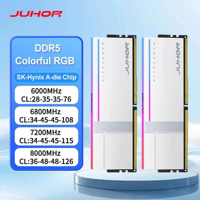 JUHOR Memoria Ram RGB DDR5 16GB DDR5 32GB(16GBX2) 6000MHz 7200MHz 8000MHz UDIMM Desktop UDIMMRAM PC Computer Memory Hynix Chip