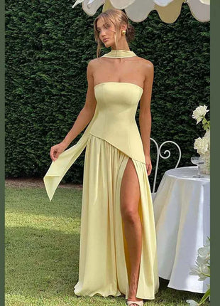 Abiti lunghi senza spalline con spalle scoperte da donna Abiti lunghi eleganti con lacci pieghettati da donna nuovi abiti estivi per feste di compleanno