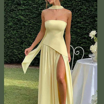 Abiti lunghi senza spalline con spalle scoperte da donna Abiti lunghi eleganti con lacci pieghettati da donna nuovi abiti estivi per feste di compleanno