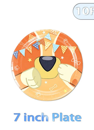 Decorazioni per feste di compleanno a tema Bluey/Bingo, set di piatti di carta usa e getta, striscione, bandierine per torta, palloncini a forma di cane.