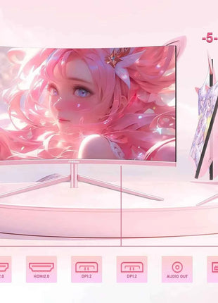 FYHXele 27" Pink Girl curved screen Borderless Gaming office Display FHD/QHD 165HZ VA VESA Low Blue Light&Flicker-Free Monitor
