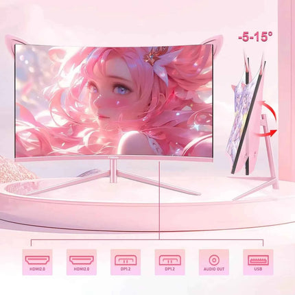 FYHXele 27" Pink Girl curved screen Borderless Gaming office Display FHD/QHD 165HZ VA VESA Low Blue Light&Flicker-Free Monitor