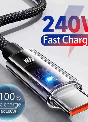 Cavo in nylon da 240 W Cavo di ricarica super veloce USB tipo C per Samsung Xiaomi Huawei Honor Display digitale a LED Cavo dati per caricabatterie rapido