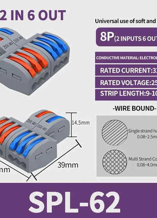 1 In Multiple Out Push-in Electrical Wire Connector Terminal Block Universal Fast Wiring Cable Connectors For Cable Connection