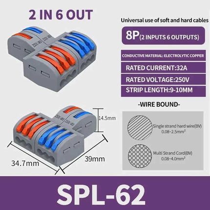 1 In Multiple Out Push-in Electrical Wire Connector Terminal Block Universal Fast Wiring Cable Connectors For Cable Connection