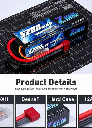 1/2 Units Zeee Lipo Battery 2S 7.4V 100C 5200mAh with Deans Connector for RC Car Truck Vehicle Buggy Losi RC Racing Models Parts