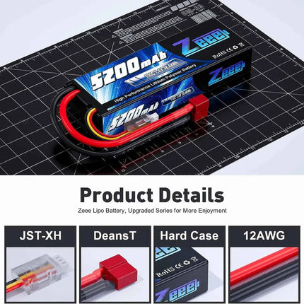 1/2 Units Zeee Lipo Battery 2S 7.4V 100C 5200mAh with Deans Connector for RC Car Truck Vehicle Buggy Losi RC Racing Models Parts