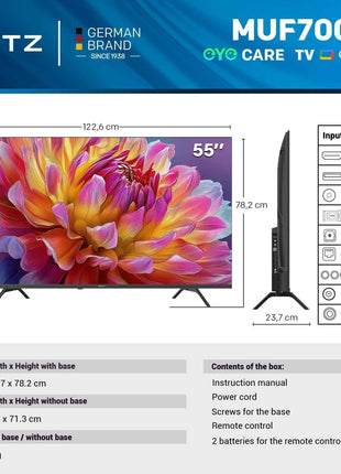 Metz TV 43 55 Inch 4K UHD Smart LED TV Google TV HDR 10 MEMC Dolby Audio Google Cast Voice Control Tuner 43MUF7000Z 55MUF7000Z