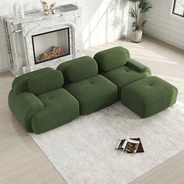 Modular Corner Cord Fabric Sofa - No Assembly Required, Extra-wide Armrests, 32D High Elastic Upholstery, Ergonomic Cozy Couch