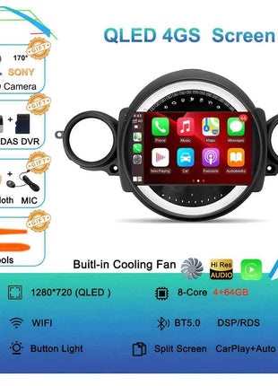 Android16 Radio Qled For BMW MINI Cooper R56 R60 2007 - 2014 Car intelligent systems Navigation GPS Carplay Android auto WIFI+5G