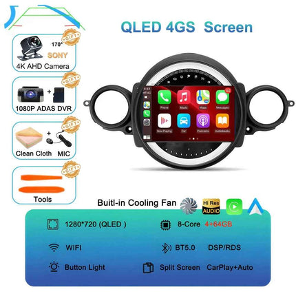 Android16 Radio Qled For BMW MINI Cooper R56 R60 2007 - 2014 Car intelligent systems Navigation GPS Carplay Android auto WIFI+5G