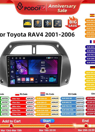 Podofo 8Core 2Din Car Stereo For Toyota RAV4 2001-2006 Multimedia Player WIFI 4G AI Voice BT Carplay Android Car Radio RDS