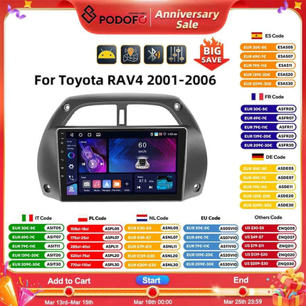 Podofo 8Core 2Din Car Stereo For Toyota RAV4 2001-2006 Multimedia Player WIFI 4G AI Voice BT Carplay Android Car Radio RDS