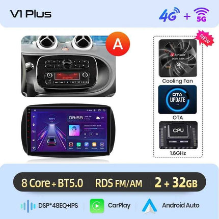 Junsun Wireless CarPlay Android Auto Car Radio For Mercedes Benz Smart 453 Fortwo 2014-2020 GPS Multimedia 2 din Systems Stereo
