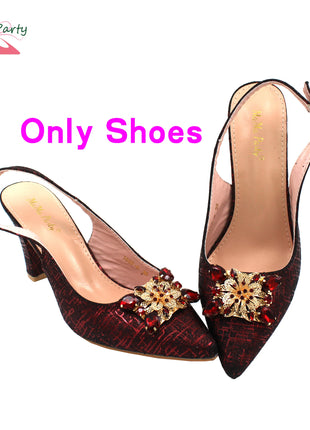 Set di Scarpe e Borsa per Donna Africana in Colore Fucsia, Design Classico Italiano di Alta Qualità con Cristalli Brillanti per Matrimoni e Feste
