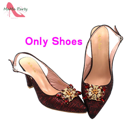 Set di Scarpe e Borsa per Donna Africana in Colore Fucsia, Design Classico Italiano di Alta Qualità con Cristalli Brillanti per Matrimoni e Feste