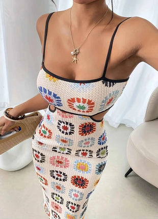 Elegante Abito Aderente Senza Schienale con Stampa Floreale per Donne, Vestito Senza Maniche